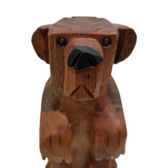 Handmade Other - Hand Carved Wooden Rustic Bear 9" Solid Light Color
